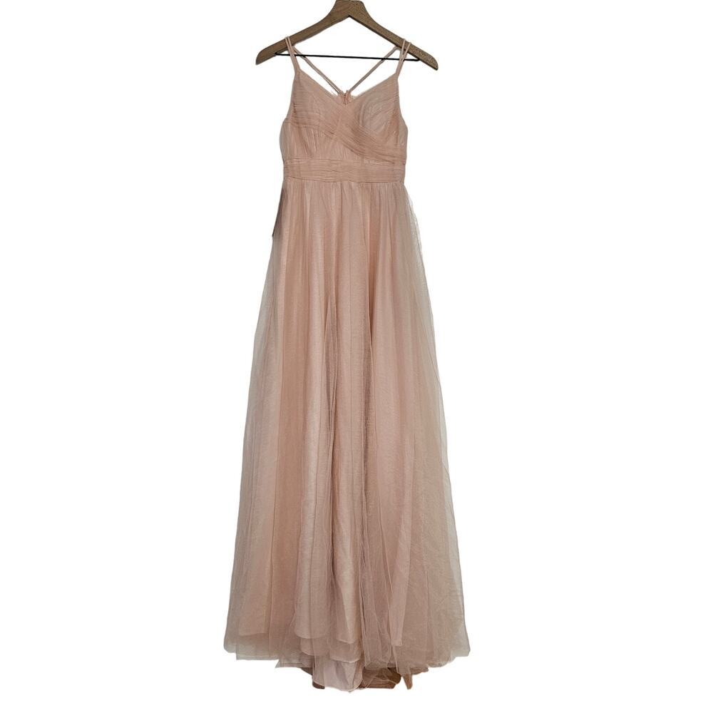 NEW Azazie Angelette Tulle Lace Back Bridesmaid Dress Sz 0 Pearl Pink NWT